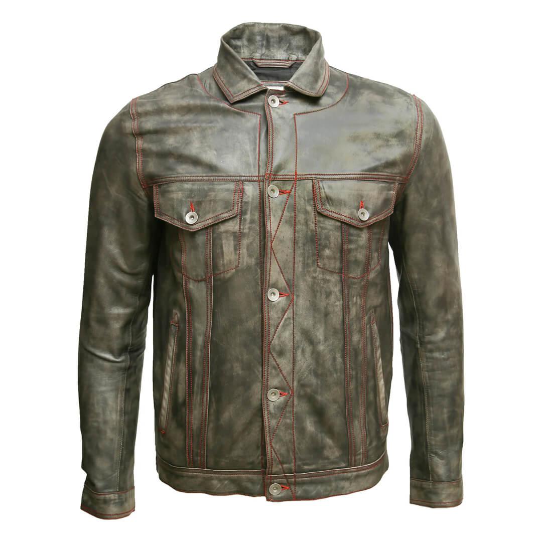 Jack Distressed Grey Vintage Leather Jacket - Leather Jacketss