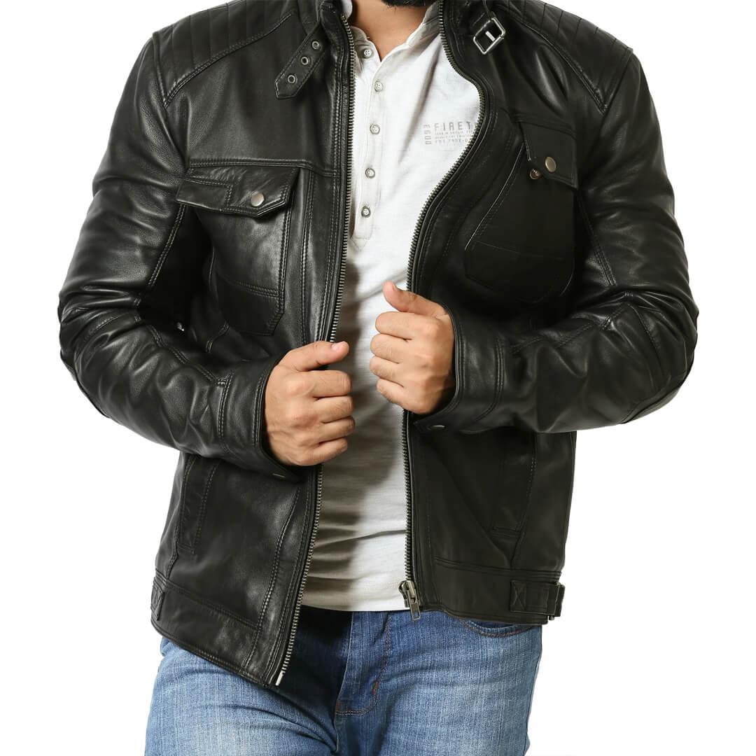 Daniel Black Quilted Leather Moto Jacket - Leather Jacketss