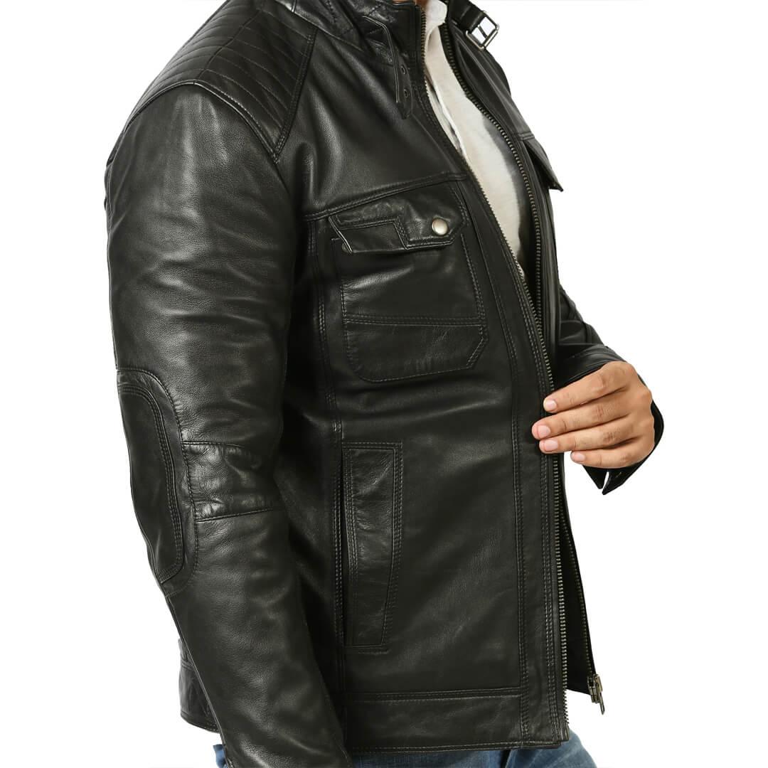 Daniel Black Quilted Leather Moto Jacket - Leather Jacketss