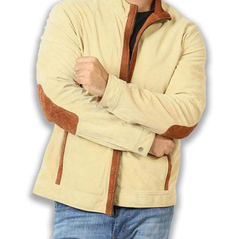 Joseph Beige Suede Leather Jacket with Shawl-Collar - Leather Jacketss