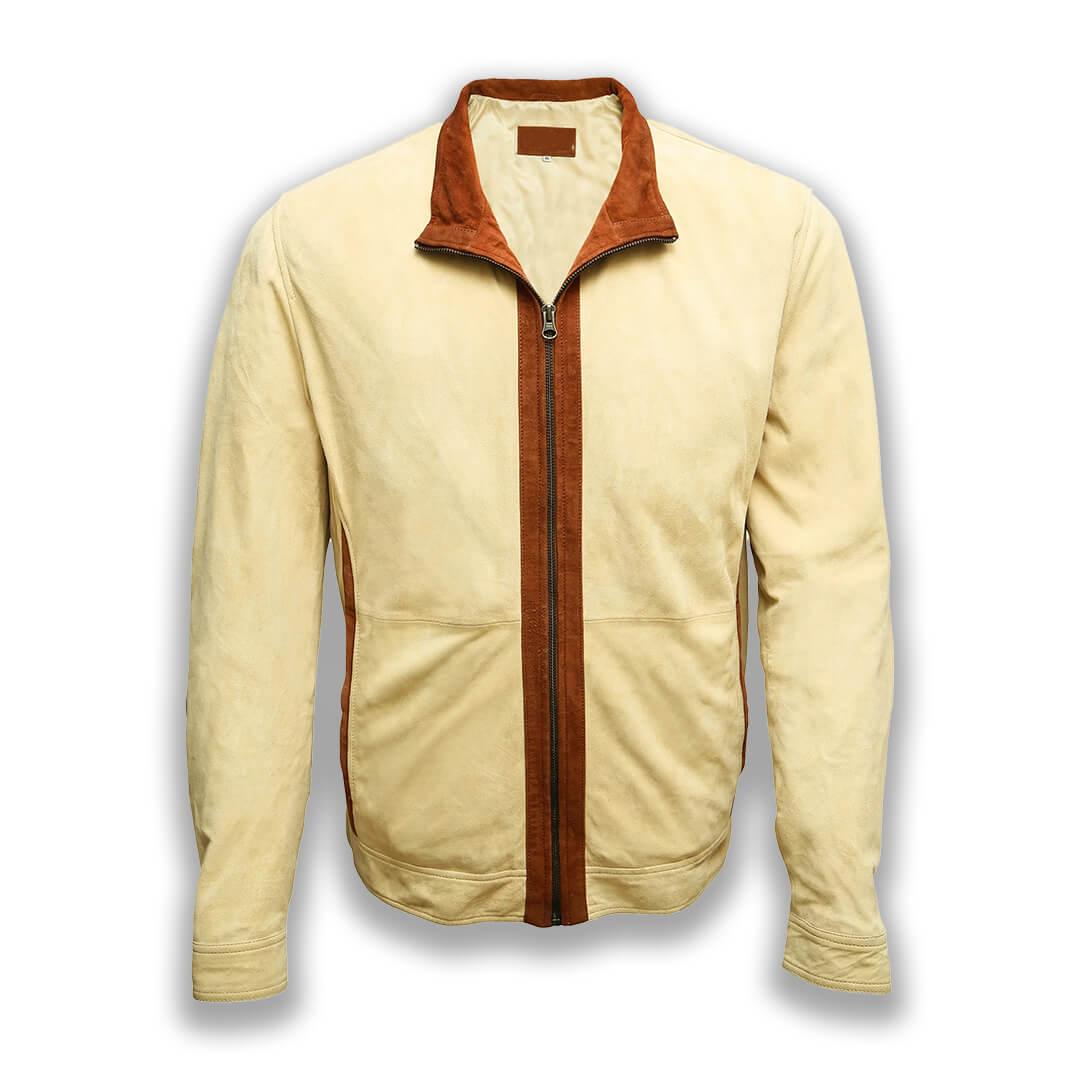 Joseph Beige Suede Leather Jacket with Shawl-Collar - Leather Jacketss