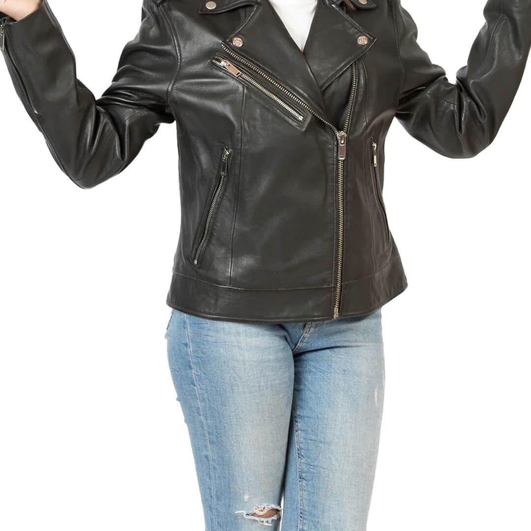 Evelyn Black Motorcycle Leather Jacket - Leather Jacketss