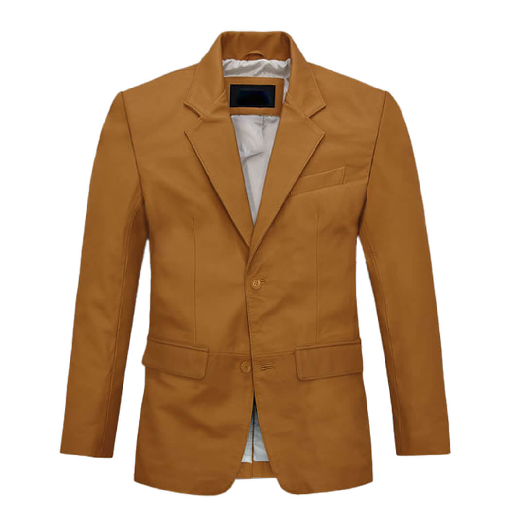 Ethan Tan Leather Blazer - Leather Jacketss