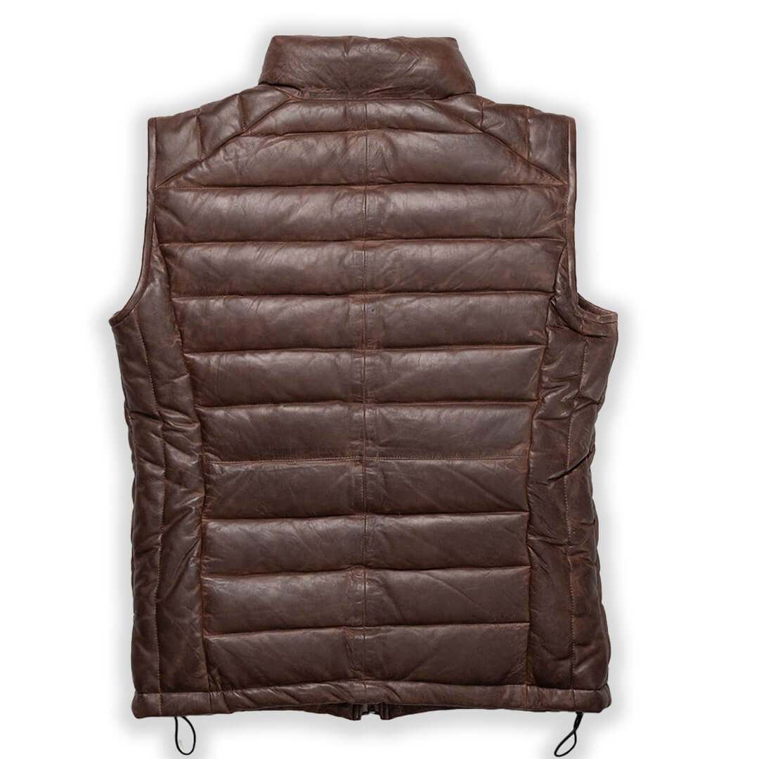 Tyler Brown Leather Puffer Vest - Leather Jacketss