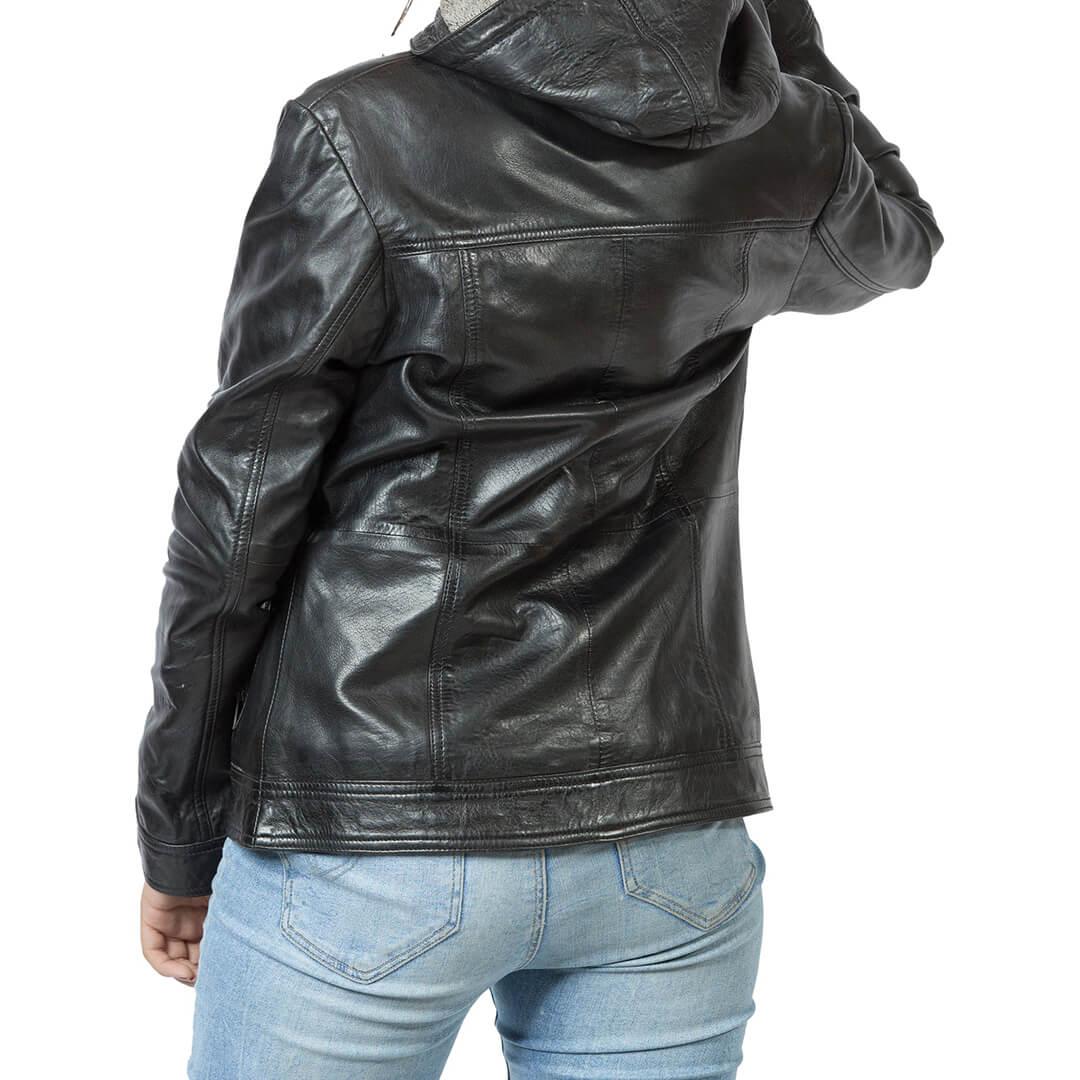 Hallen Black Leather Biker Hooded Jacket - Leather Jacketss