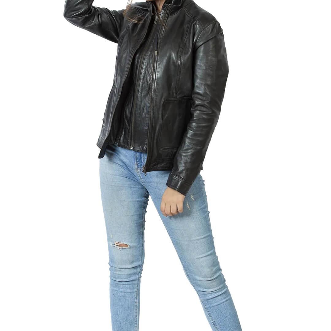 Hallen Black Leather Biker Hooded Jacket - Leather Jacketss