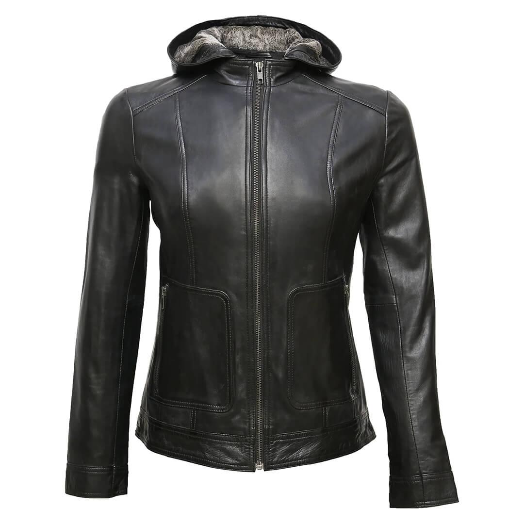 Hallen Black Leather Biker Hooded Jacket - Leather Jacketss