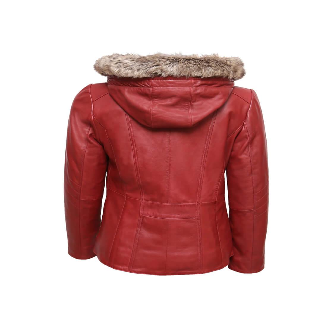 Daisy Red Leather Hooded Jacket - Leather Jacketss