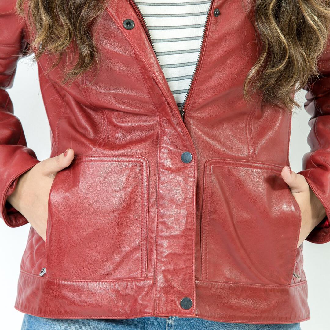 Daisy Red Leather Hooded Jacket - Leather Jacketss