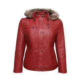 Daisy Red Leather Hooded Jacket - Leather Jacketss