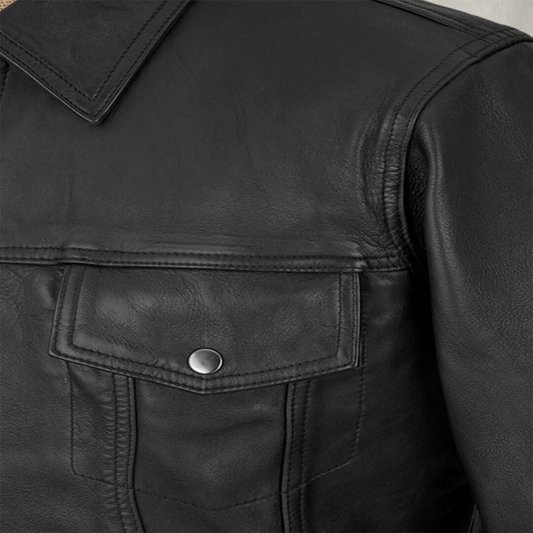 Ralph Black Leather Trucker Jacket - Leather Jacketss