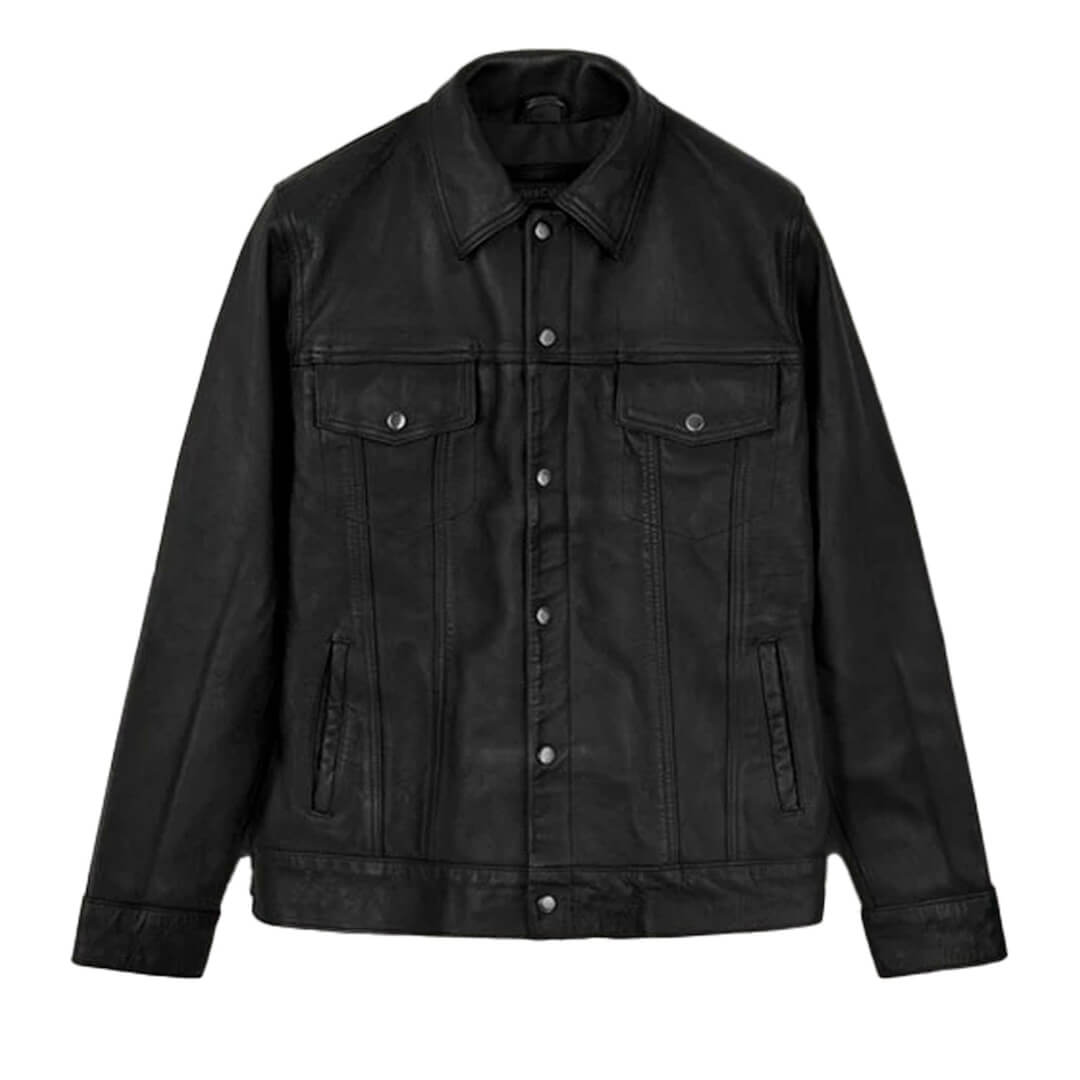 Ralph Black Leather Trucker Jacket - Leather Jacketss