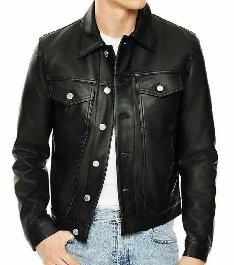 Men's Leather trucker Jacket - Leather Jacketss