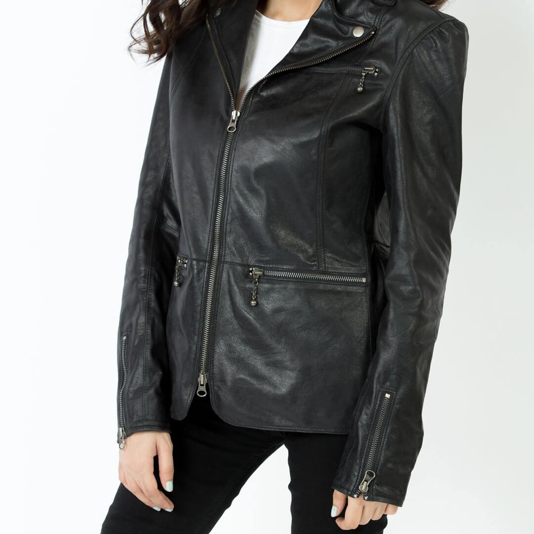 Mary Black Leather Motorcycle Jacket - Leather Jacketss