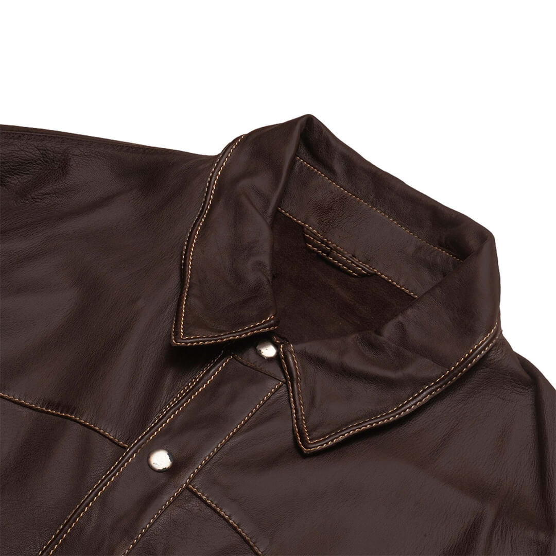 Brad Western Brown Leather Shirt - Leather Jacketss