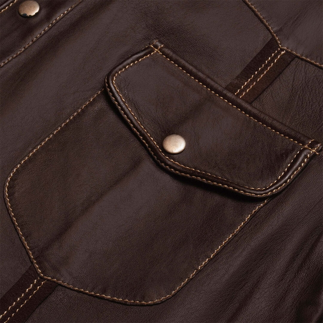 Brad Western Brown Leather Shirt - Leather Jacketss