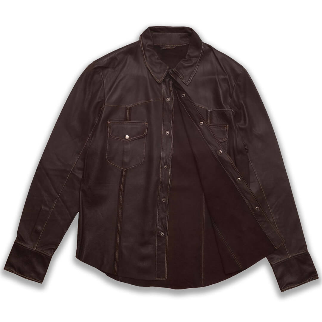 Brad Western Brown Leather Shirt - Leather Jacketss