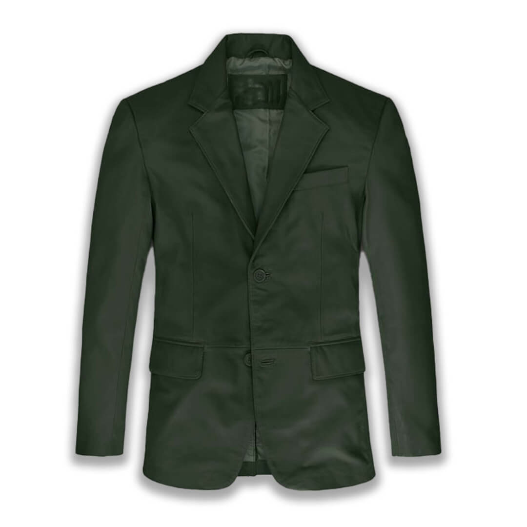 Arthur Olive Green Sheepskin Leather Blazer - Leather Jacketss