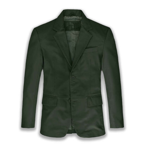 Arthur Olive Green Sheepskin Leather Blazer - Leather Jacketss