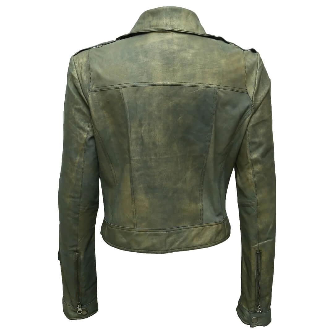 Jette Vintage Distressed Green Leather Jacket - Leather Jacketss