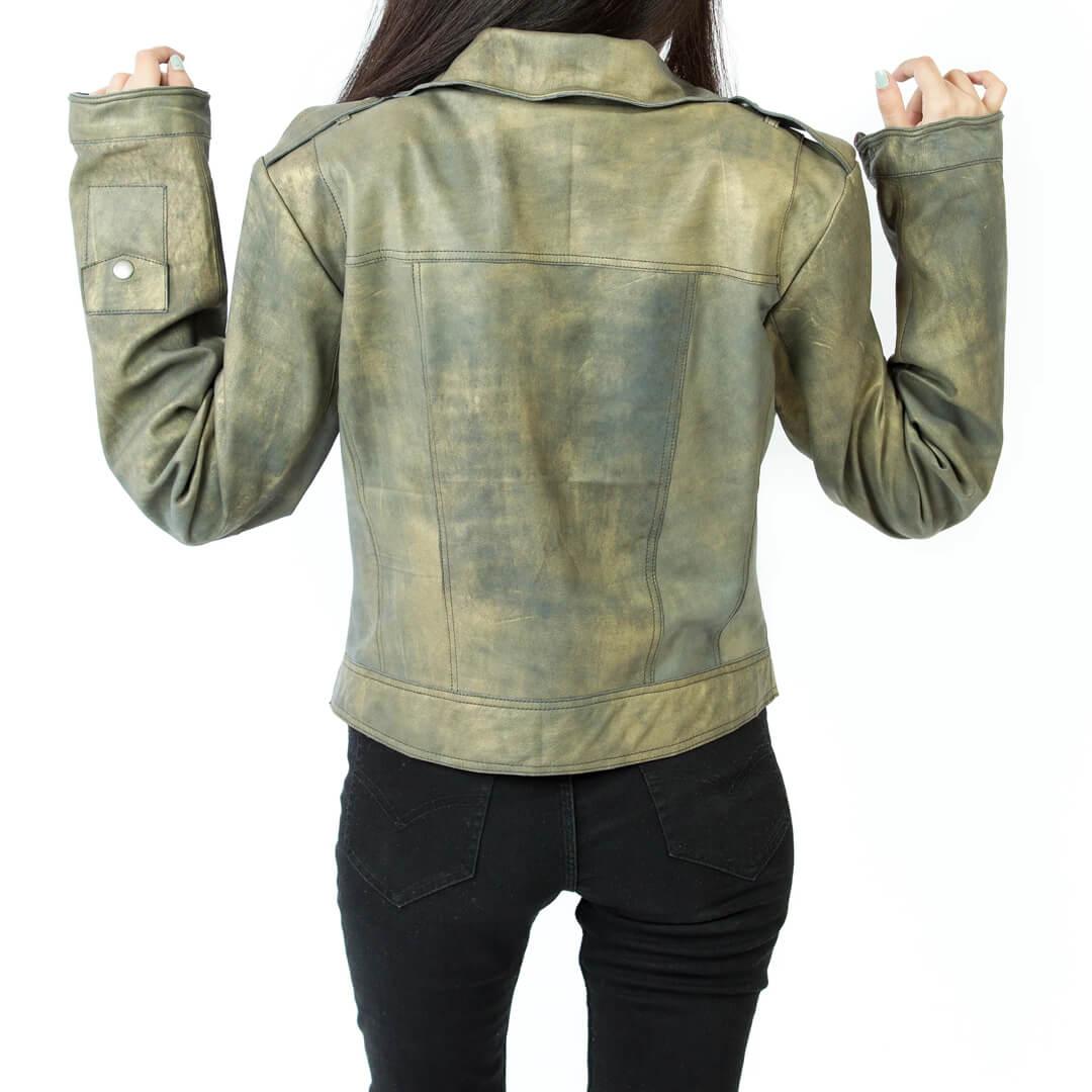 Jette Vintage Distressed Green Leather Jacket - Leather Jacketss