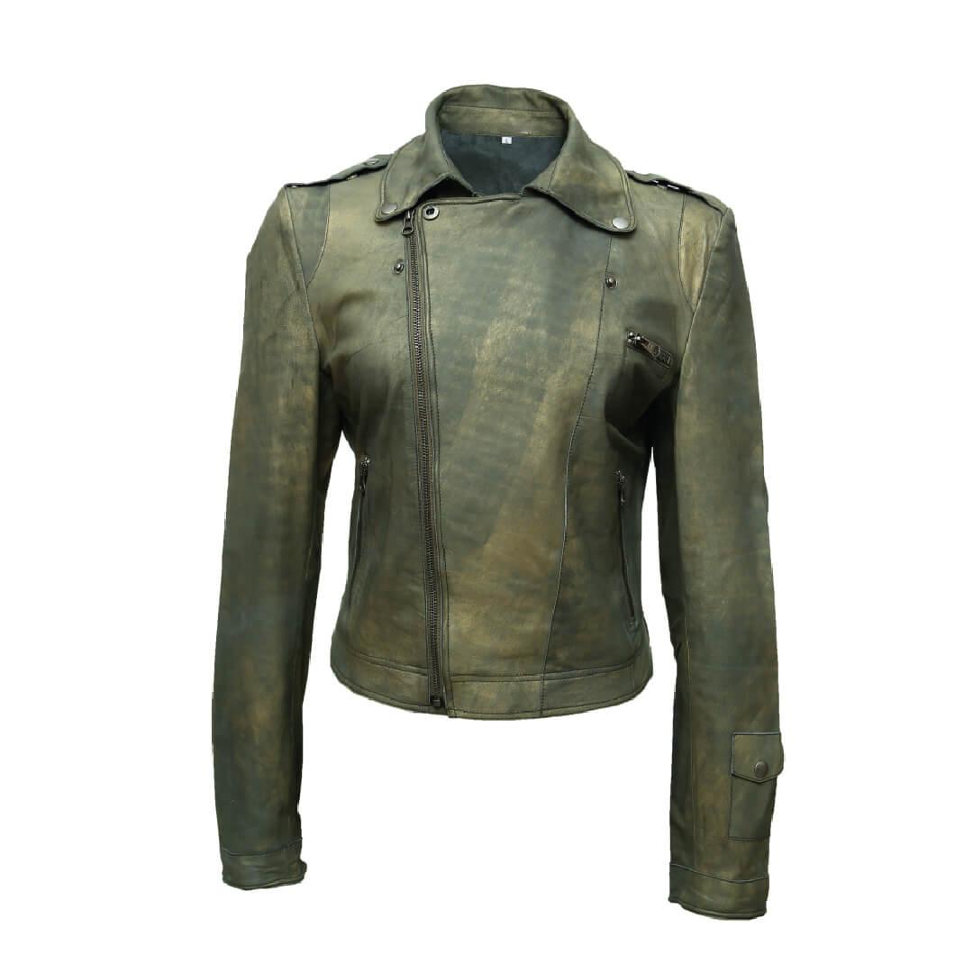 Jette Vintage Distressed Green Leather Jacket - Leather Jacketss