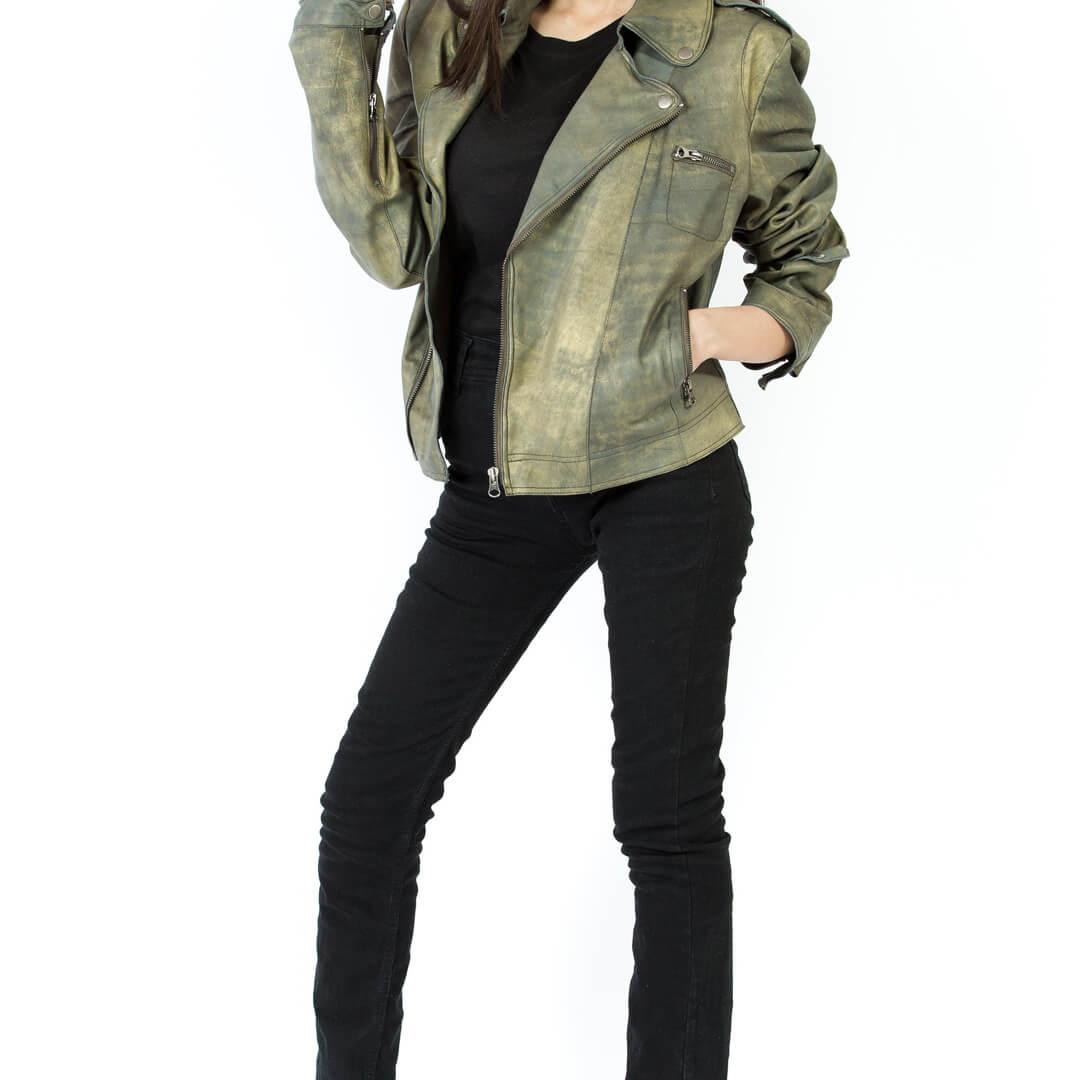 Jette Vintage Distressed Green Leather Jacket - Leather Jacketss