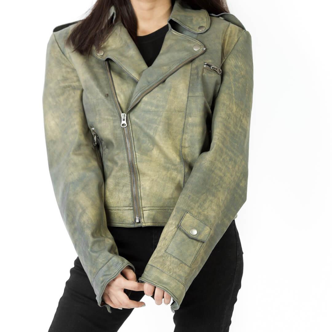 Jette Vintage Distressed Green Leather Jacket - Leather Jacketss