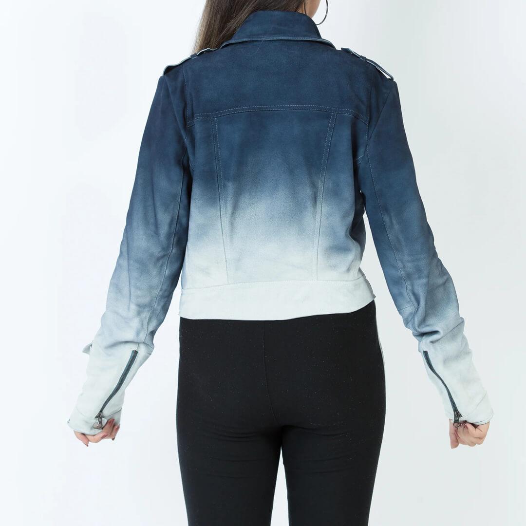 Jette Indigo Distressed Suede Leather Jacket - Leather Jacketss