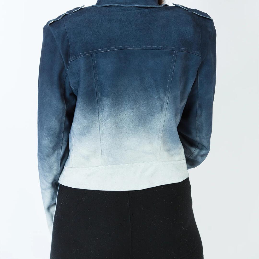 Jette Indigo Distressed Suede Leather Jacket - Leather Jacketss