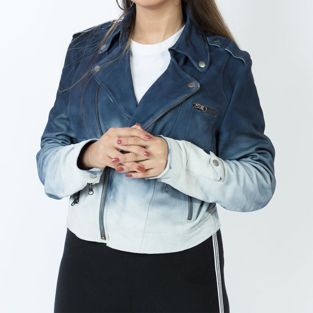 Jette Indigo Distressed Suede Leather Jacket - Leather Jacketss