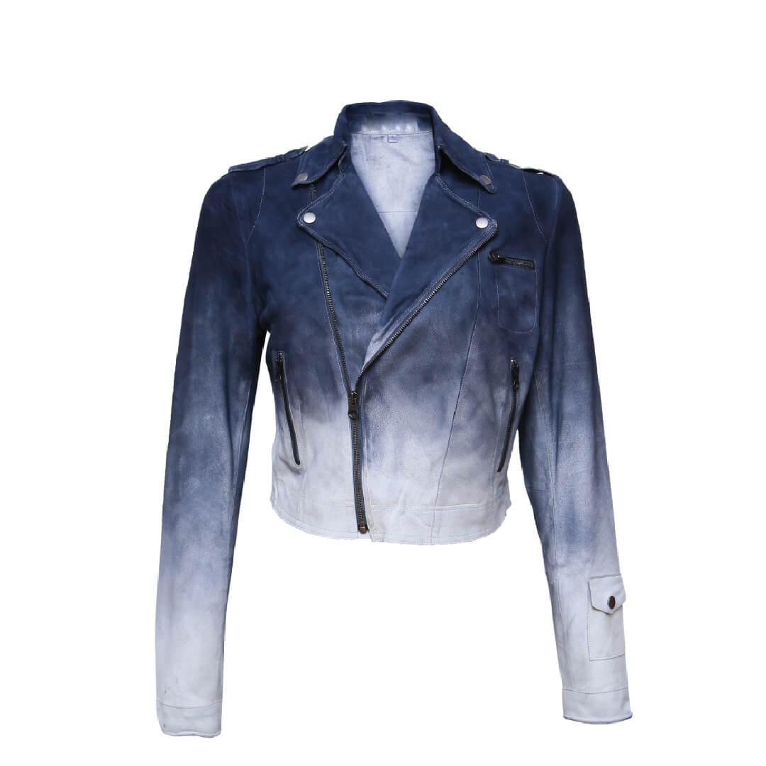 Jette Indigo Distressed Suede Leather Jacket - Leather Jacketss