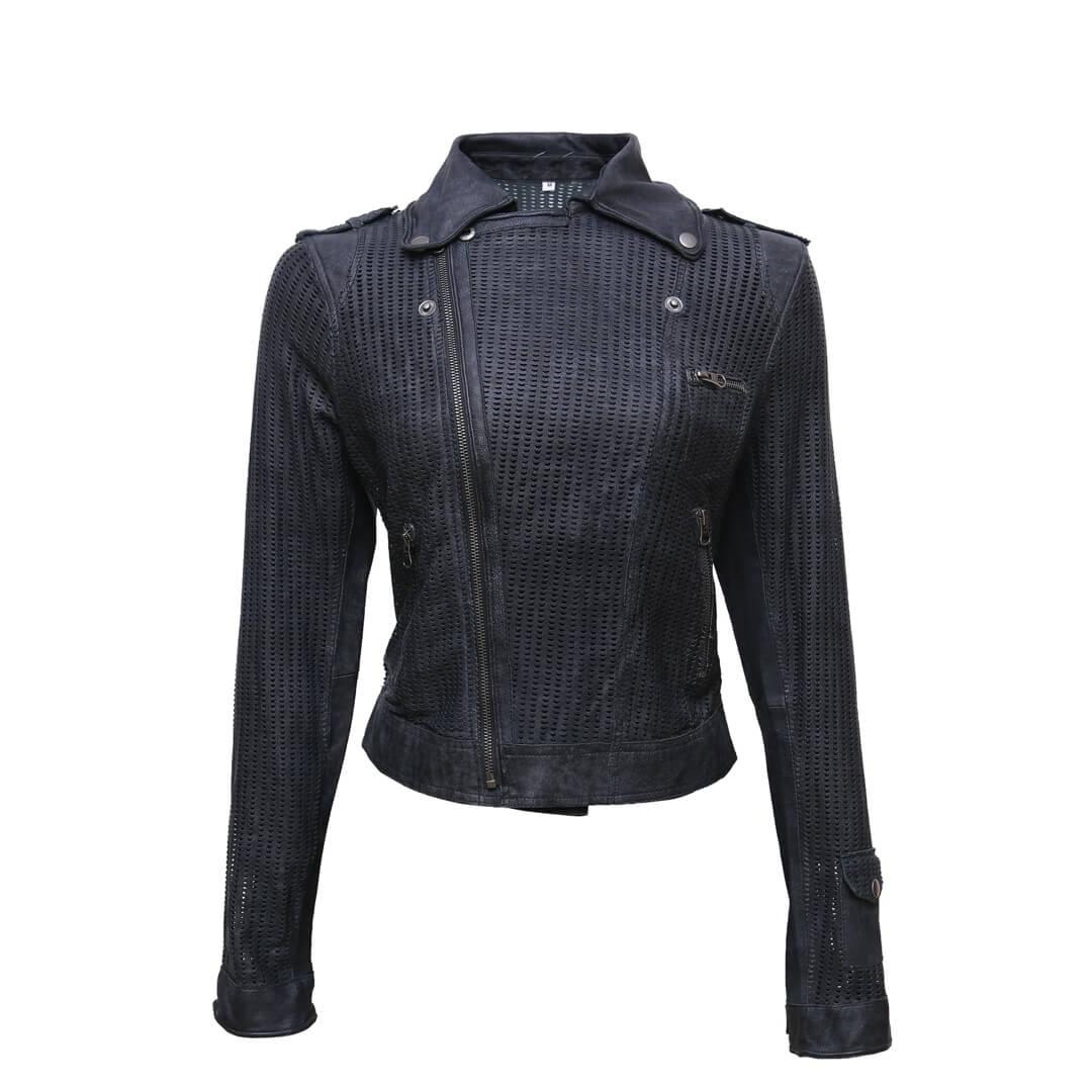 Jette Perforated Leather Motorcycle Jacket - Leather Jacketss