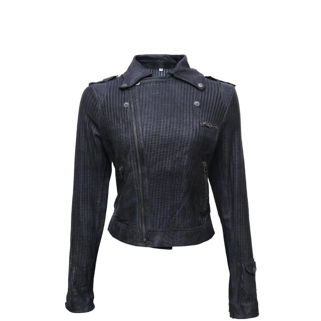 Jette Perforated Leather Motorcycle Jacket - Leather Jacketss