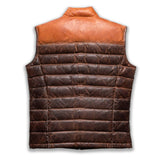 Chris Two-Tone Distressed Brown Leather Puffer Vest - Leather Jacketss