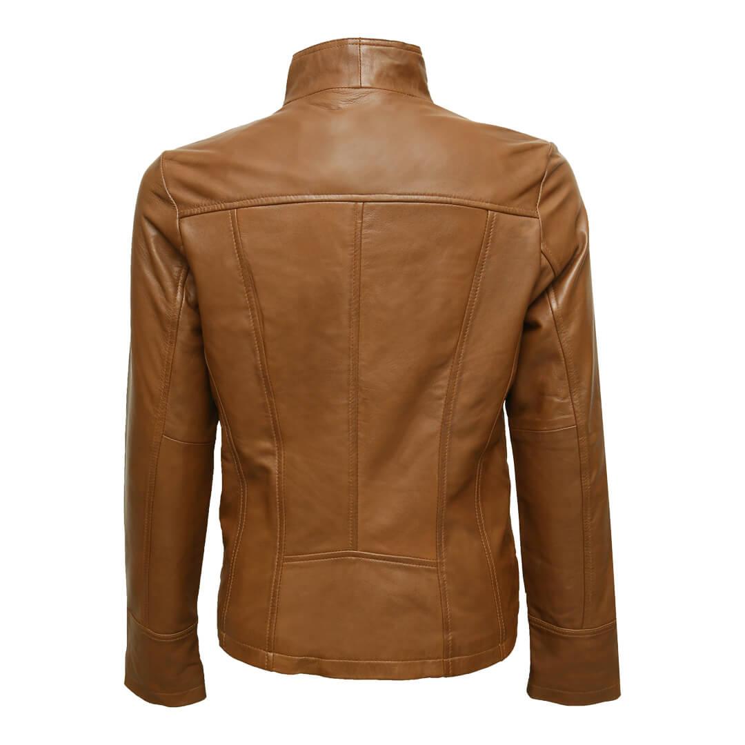 Karen Brown Leather Jacket with Asymmetrical-Zipper - Leather Jacketss