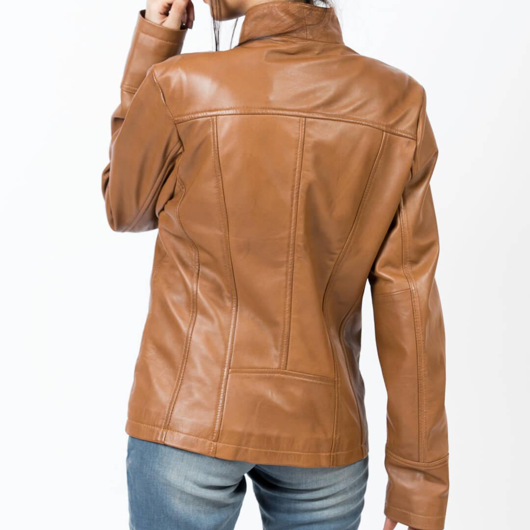 Karen Brown Leather Jacket with Asymmetrical-Zipper - Leather Jacketss