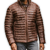 Alexander Brown Leather Puffer Jacket - Leather Jacketss