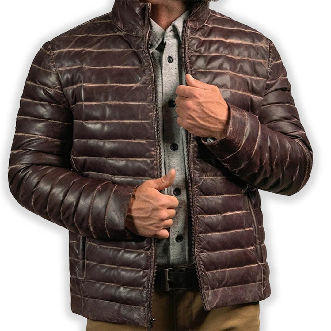 Alexander Brown Leather Puffer Jacket