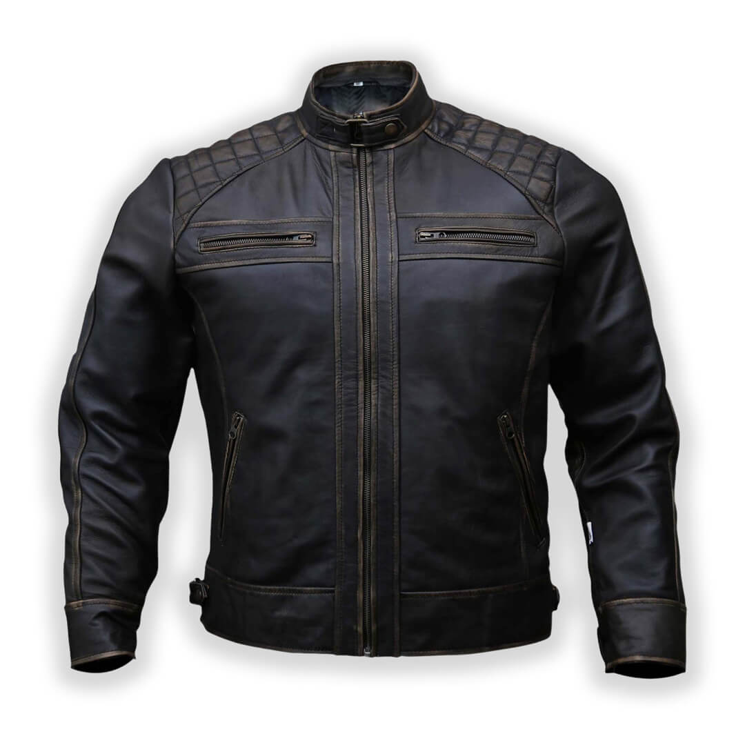 Rowan Black Quilted Leather Racer Jacket - Leather Jacketss