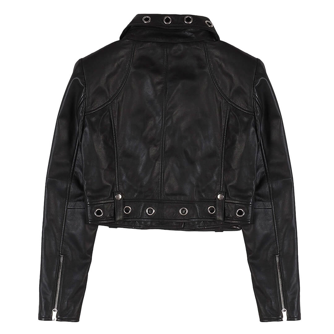 Ava Black Studded Cropped Leather Jacket - Leather Jacketss