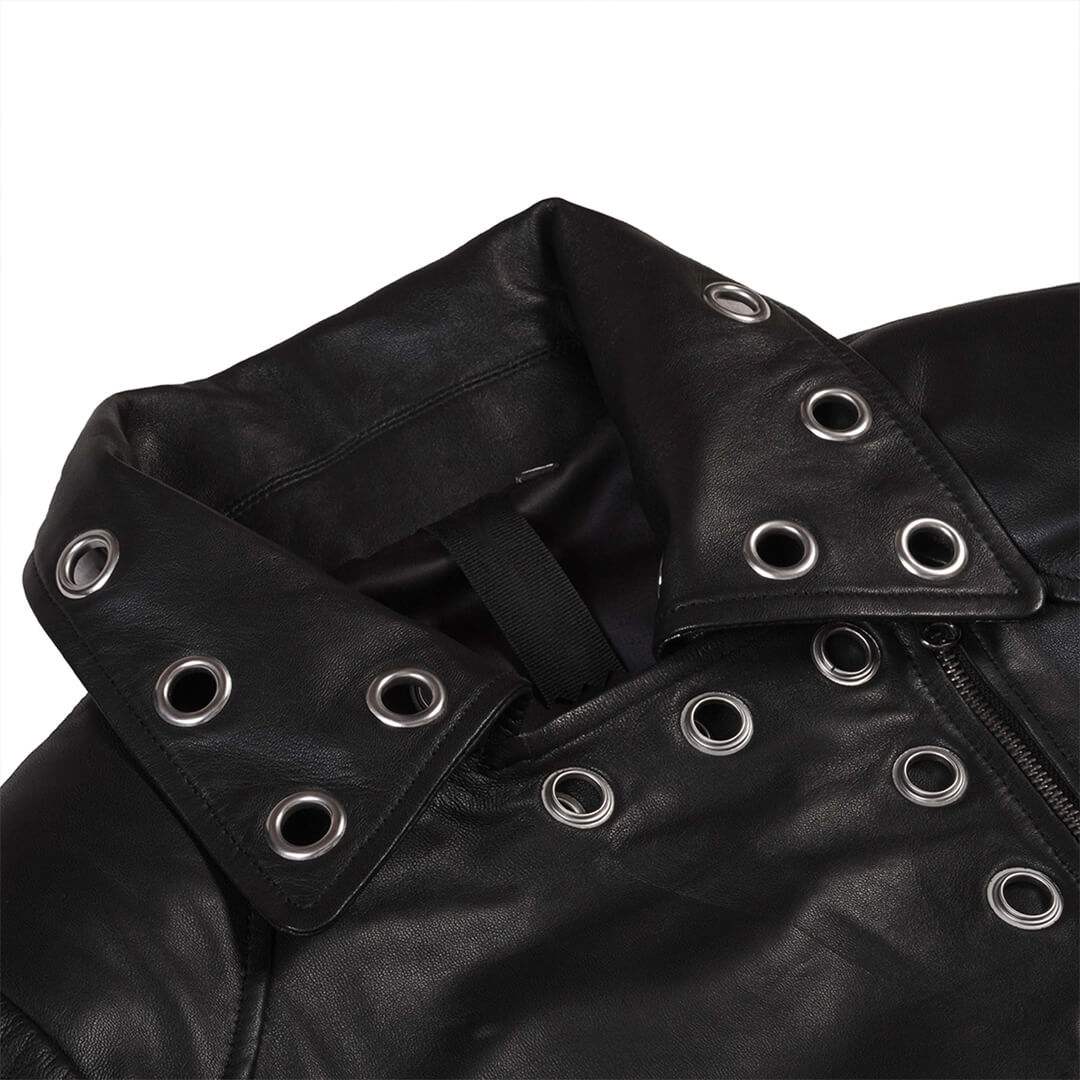 Ava Black Studded Cropped Leather Jacket - Leather Jacketss