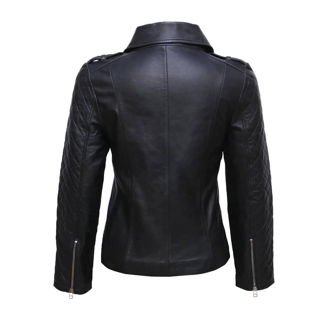 Emily Black Quilted Leather Jacket with Wing-Collar - Leather Jacketss