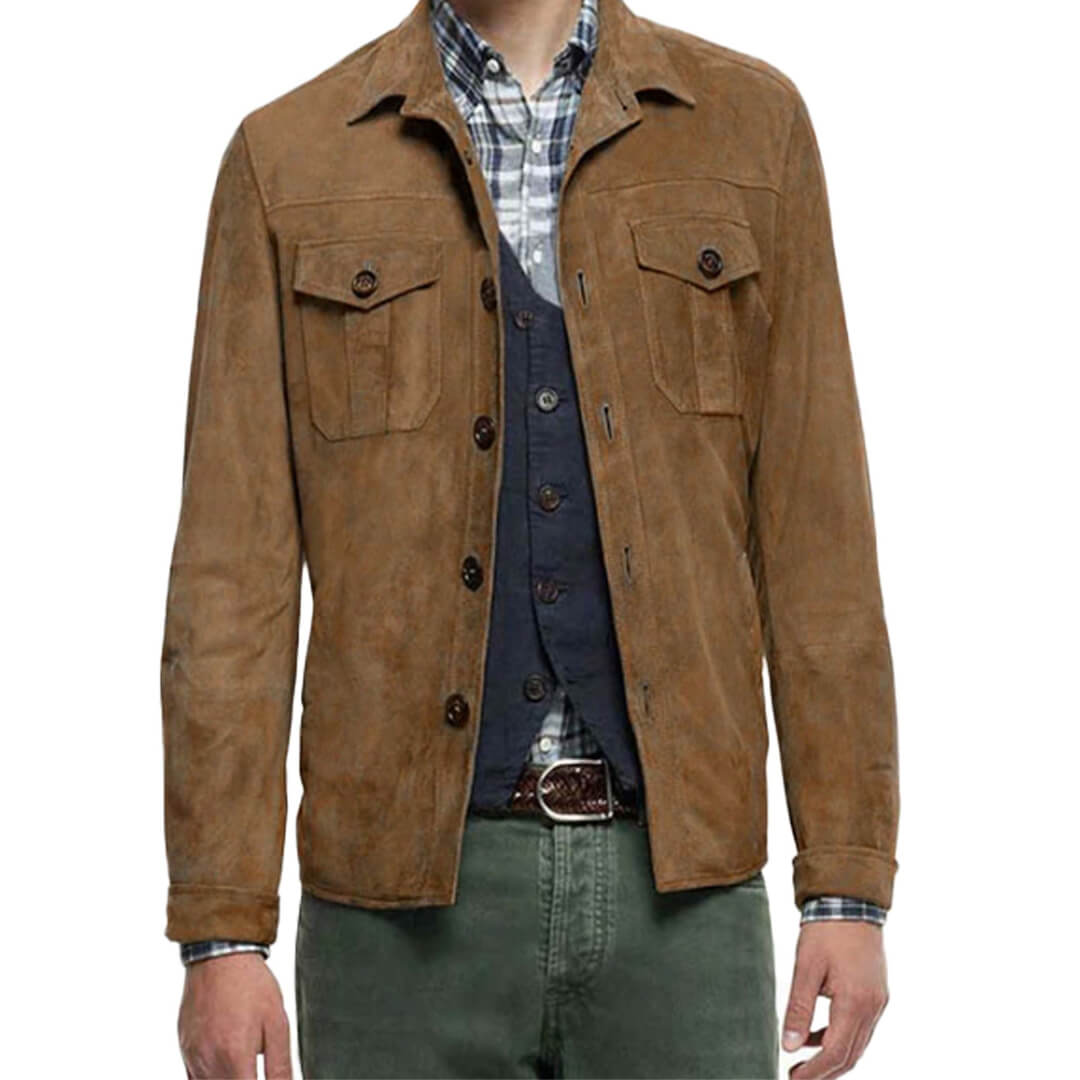 Henry Brown Suede Leather Shirt - Leather Jacketss