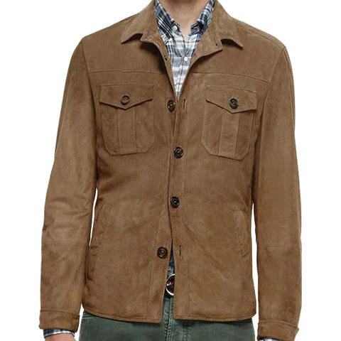 Henry Brown Suede Leather Shirt - Leather Jacketss