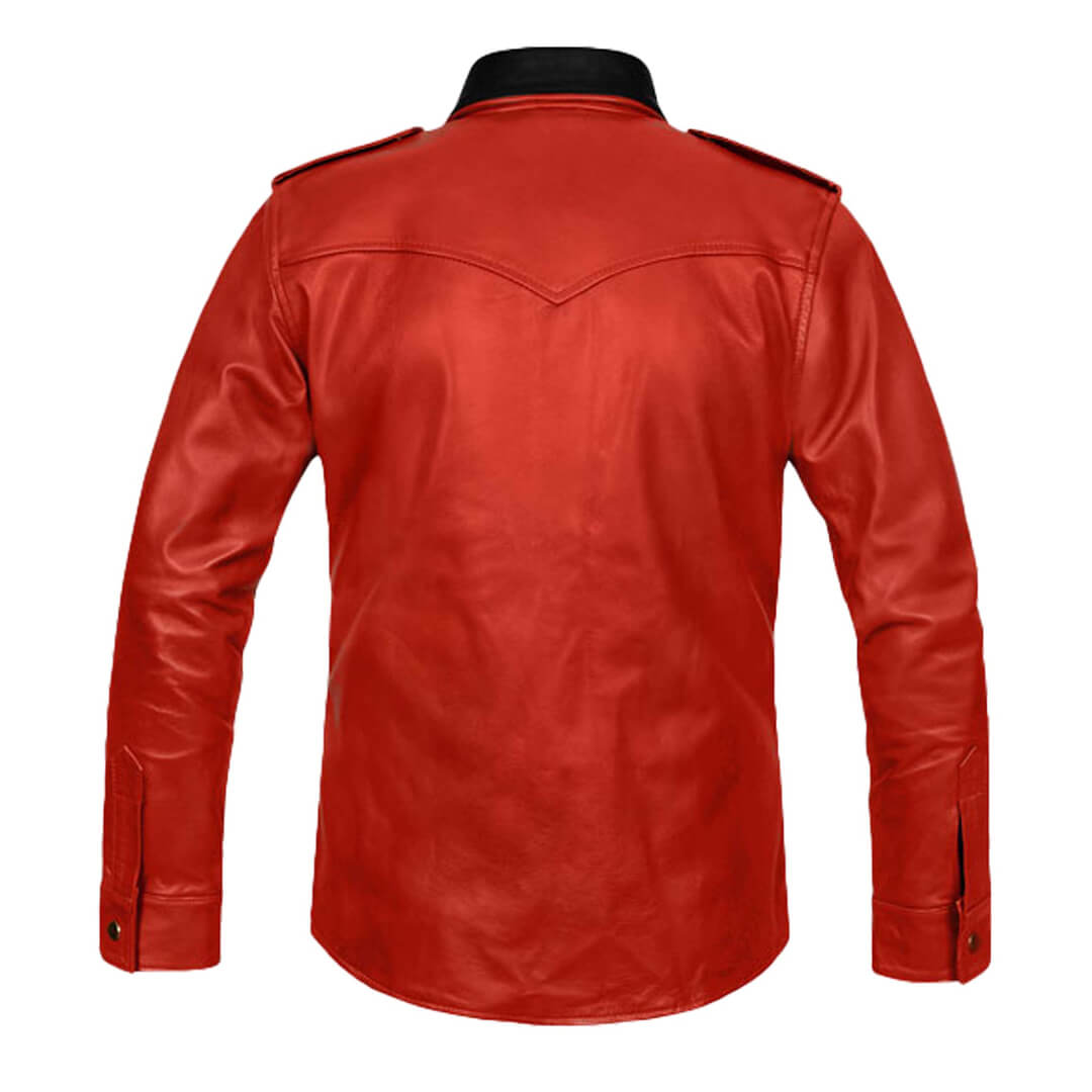 Aaron Red Military Style Native Leather Shirt - Leather Jacketss