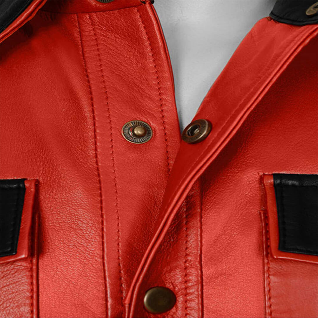 Aaron Red Military Style Native Leather Shirt - Leather Jacketss