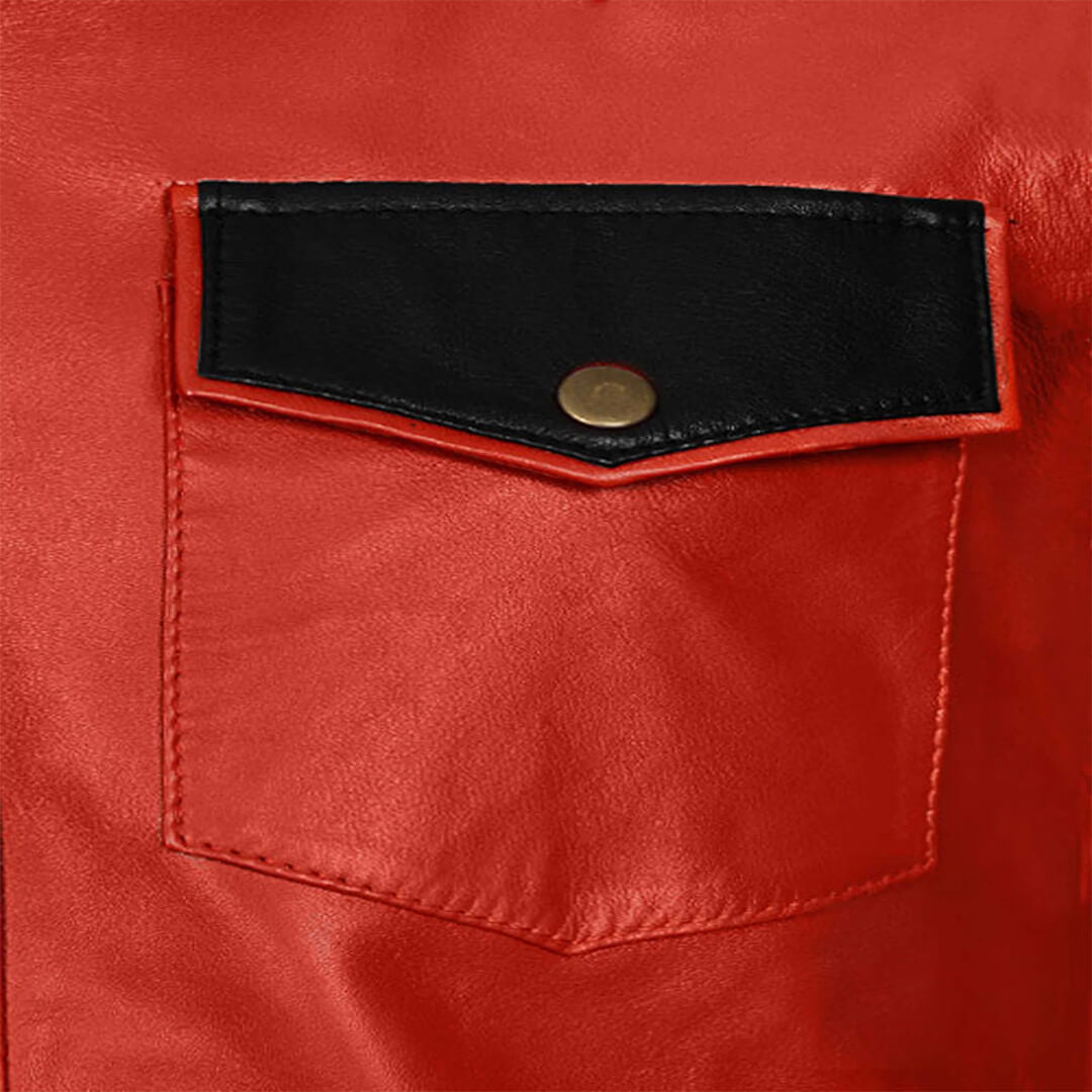 Aaron Red Military Style Native Leather Shirt - Leather Jacketss