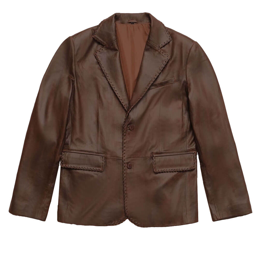 Luna Brown Leather Blazer - Leather Jacketss