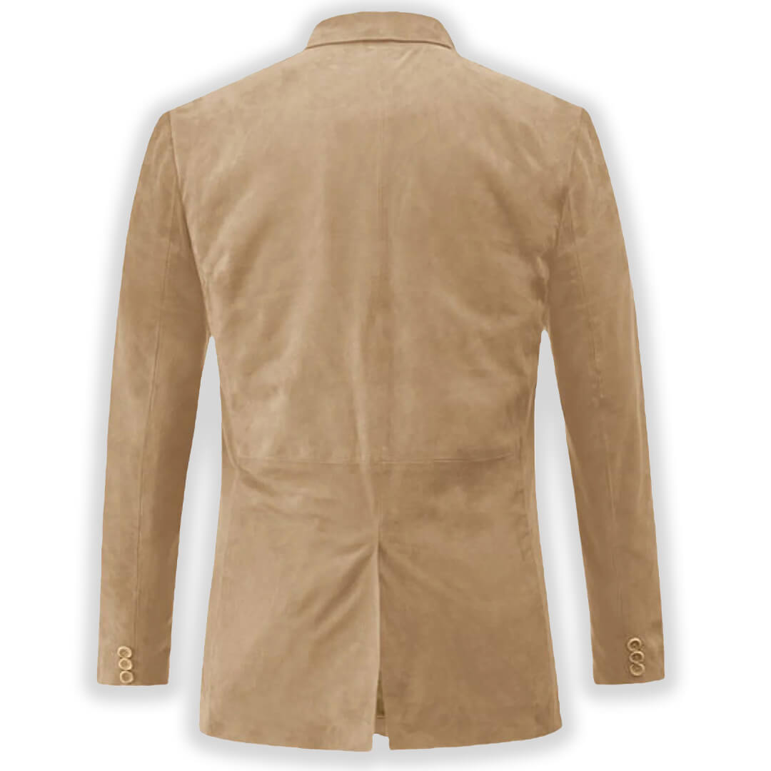 David Beige Suede Leather Blazer - Leather Jacketss